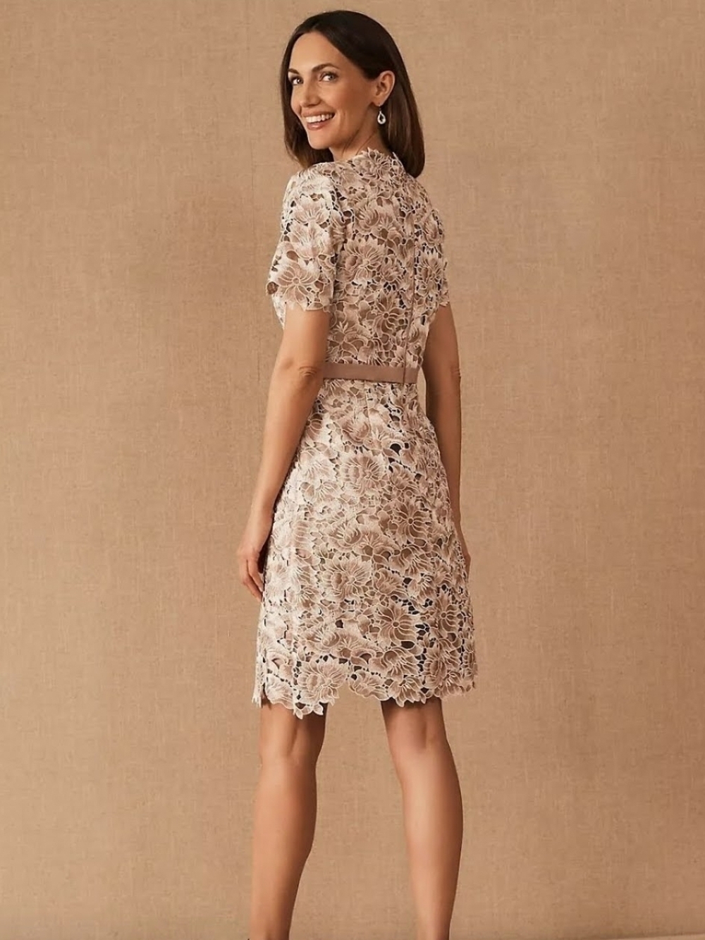 0406 BHLDN JS Collection Rayes Blush Floral Lace Short-Sleeve Formal   Dress - Picture 2 of 7